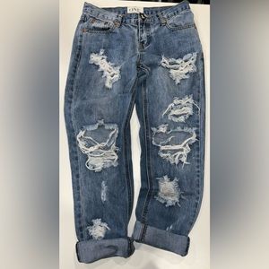 ONE x One Teaspoon destroyed jeans Awesome Baggies Low rise roll cuff ripped 25